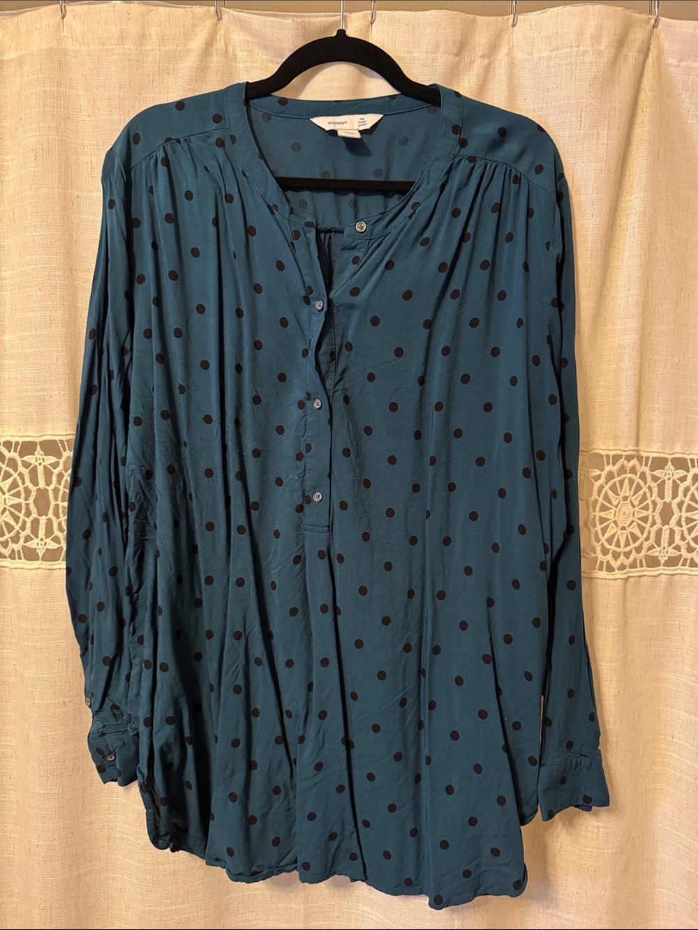Old Navy Teal Polka Dot Button-Down Tunic
